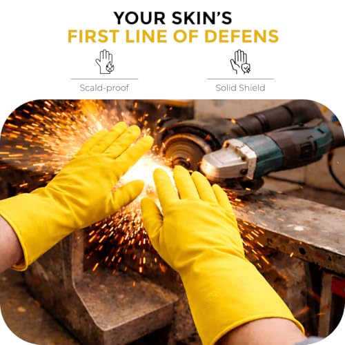 LADWA Non-Slip Household Cleaning Reusable Dishwashing Gloves for Kitchen Gardening Flexible Long-lasting Waterproof Gloves - color: Yellow, size: Pack of 2