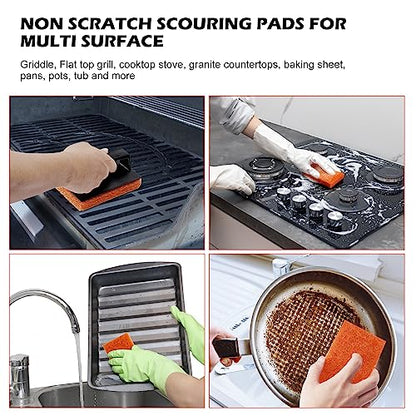 Griddle Cleaning Pads for Blackstone Flat Top, Non-Scratch Grill Scrub Pads, Bathroom Scrubbing Pads, Pool Scrub Brush, Shower Tile (5 Pads + Handle)