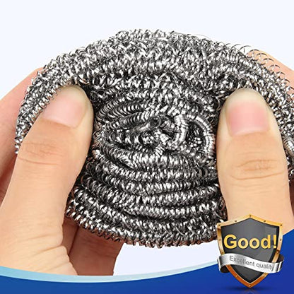 18 Pack Stainless Steel Scrubber, Steel Wool Srubber for Scouring Stubborn Messes from Pots and Pans, Stoves,Broiler Racks,Grills and More - size: 18 scrubbers