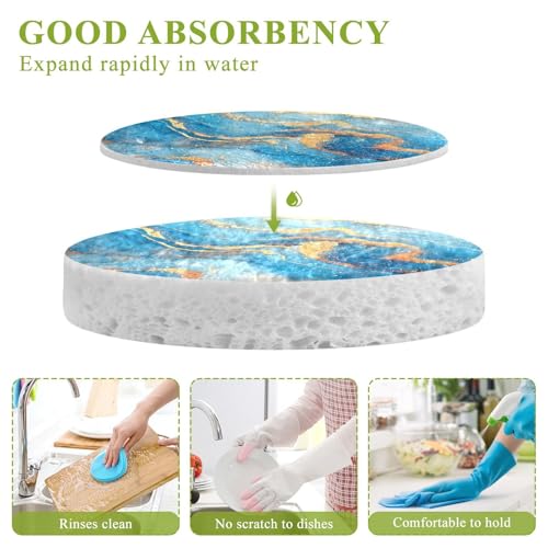 YETTASBIN Marble 3PCS Wood Pulp Scrub Sponges, Reusable Absorbent Household Cleaning Sponge Non-Scratch Kitchen Dish Sponges, Multi-Surface Safe Scrubber for Nonstick Pans, Pots