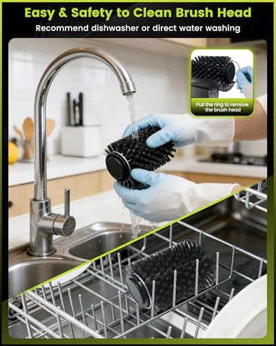 Electric Grill Brush for Outdoor Grill, Rechargeable Cordless BBQ Grill Cleaning Brush with 2 Rotating Head, 1.5HR Battery, 392°F Heat Proof -Perfect Valentine Gifts for Men
