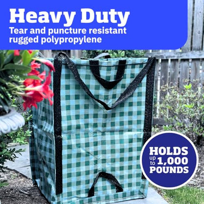 DURASACK Heavy Duty Home and Yard Bags 48-Gallon Reusable Self-Standing Lawn and Leaf Bags Garbage Can with Reinforced Handles, Gingham Green - color: Gingham Green