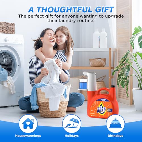 Electric Laundry Detergent Dispenser Pump, One-Press 15-75ml, Fast Dispense from-Large-Container, Rechargeable 2Ah, No-Spill, for Liquid Soap, Fabric Softener, Laundry Room Organization (White)