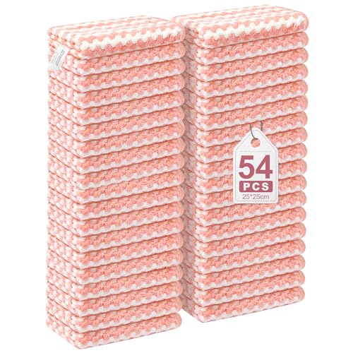 JOYMOOP 54 Packs Microfiber Cleaning Cloths, 10" x 10" Kitchen Towels – Reusable Cleaning Rags, Lint-Free, Super Absorbent Cleaning Cloths for Kitchen, Car, and Household Cleaning, Pink - color: Pink, size: 10"x10" - 54pcs