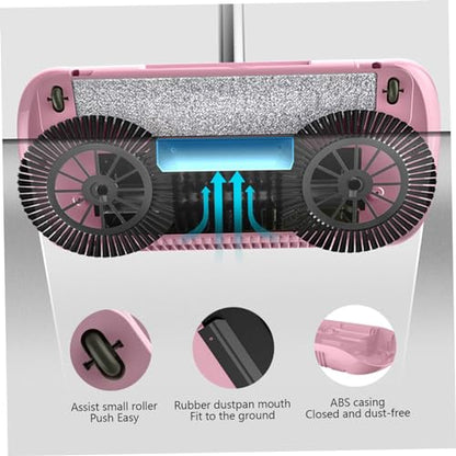 Carpet Cleaner Brush, 2 in 1 Manual Vacuum Sweeper, 180 Degree Rotating Sweeping Mop, Hand Push Sweeper, Home Cleaning Tool for Cleaning Pet Hair, Loose Debris, Lint (Pink) - color: Pink