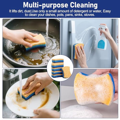 6Pcs Cleaning Sponges, Non-Scratch Scrub Dish Sponge Safe on Non-Stick Cookware, Dual Sided Cleaning Sponges for Kitchen, Household, Bathroom(Irregular,Blue) - color: Irregular,blue