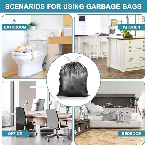Small Trash Bags Drawstring 120 Count, JUKFITA Extra Strong 4 Gallon Garbage Bags, Unscented Trash Can Liners fit Bathroom Kitchen Office, Dark Black - color: Black, size: 120 Count (Pack of 1)