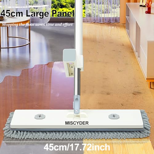 Hand-Free Self Microfiber Cleaning Mop Set - Dry & Wet Use for Hardwood Floors，Wood，Tile & Vinyl with 2pcs Large 45cm/17.72inch Washable Chenille Pads (Mop with 2 Fibers)