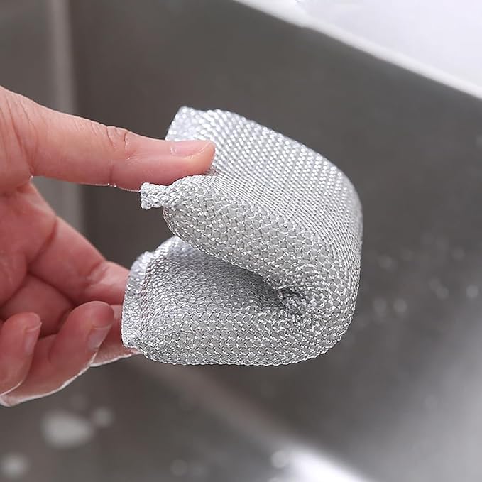 Non-Scratch Sponge Scrubber for Kitchen Utensils–Durable Scrub Sponge with Steel Wire, Reusable Dishwashing Scrubber (Pack-10)