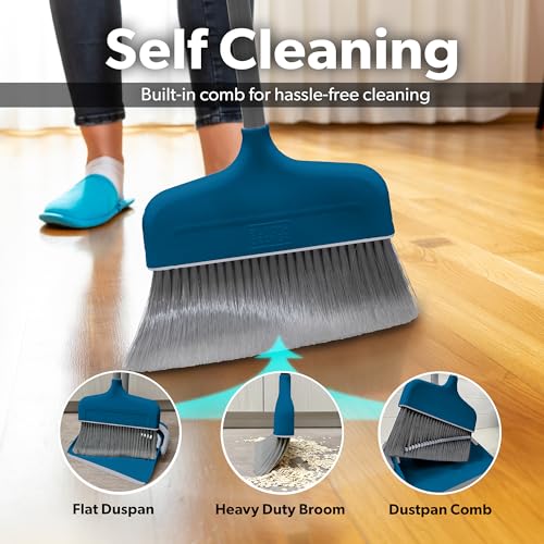 BLACK+DECKER Butler Broom & Dustpan Set - Stand-Up Design - Lightweight, Space-Saving Combo for Kitchen, Living Room, Bathroom, Lobby Floors - Home Cleaning Essential, Ocean Blue - size: Ocean Blue Butler Broom & Dustpan