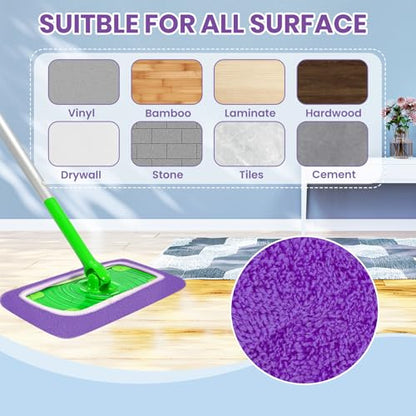 6 Pack Reusable Microfiber Mop Pads - Compatible with Sweeper, Reusable Mop Pads, Washable Dry Cloths & Wet Pads Refill for Hardwood Laminate Tile Floor Cleaning (6, Purple, M) - color: Purple