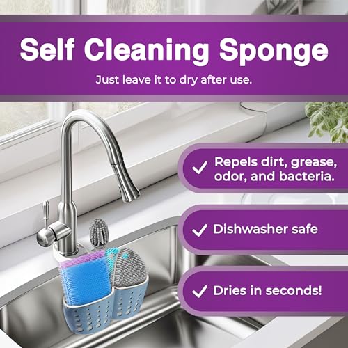 Silicone Dish Scrubber Sponges (5-Pack) - Dual-Sided Silicone Scrubbers and 1 Bottle Stick Brush - Food Grade Kitchen Scrubbers for Dishes - BPA-Free Sponges - color: 4sponges+ Stick