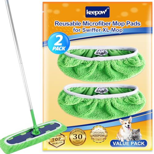 KEEPOW Reusable Mop Refill Pads Replacement Compatible with Swiffer Heavy Duty Wet Mopping Cloths, XL Wet Pads, Dry Sweeping Cloths for Hardwood Floor Cleaning, 2 Pack - color: Green, 2 Pack