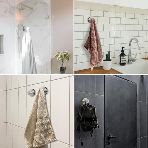Suction Cup Hooks for Shower - 2 Pack, Gray - Stainless Steel, Strong Suction, No Drill, Removable Hanger, Tile Bathroom Kitchen Wall, Glass Door, Mirror Hook Hanging Robe, Towel Holder - color: Gray