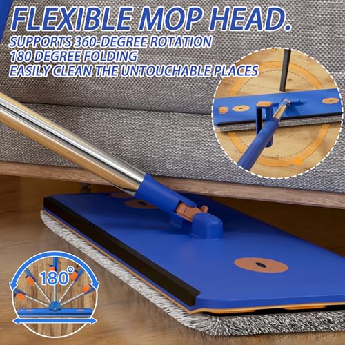 16.5" Self Wringing Flat Mop and Collapsible Bucket Set - Hands-Free Wet & Dry Microfiber Mop with Built-in Squeegee & 5 Washable Pads - Floor Cleaner for Hardwood, Laminate, and Tile - size: Mop & 5 microfiber mop pads & collapsible bucket