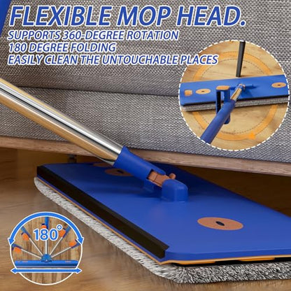 16.5" Self Wringing Flat Mop and Collapsible Bucket Set - Hands-Free Wet & Dry Microfiber Mop with Built-in Squeegee & 5 Washable Pads - Floor Cleaner for Hardwood, Laminate, and Tile - size: Mop & 5 microfiber mop pads & collapsible bucket