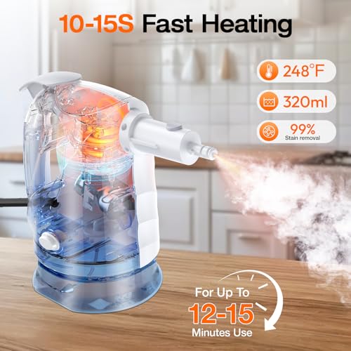 Steam Cleaner for Home, Steam Mop with Detachable Steamer, 320ml Water Tank, 10s Fast Heating, 10-in-1 Handheld Steamer for Cleaning Kitchen, Floor, Tiles, Window, BBQ Grill, Car - color: Pearl White