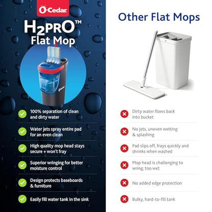 O-Cedar H2prO Flat Mop System | Quick Everyday Cleaning | Dual-Tank Fresh Water System | Machine Washable Reusable Microfiber Mop Pad | Safe on Hardwood, Tile & Vinyl Floors - size: H2prO