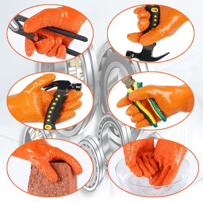 3 Pairs Sewer Gloves PVC Coated Non-Slip Oil & Chemical Resistant | 3 PAIRS INCLUDED: PVC coated sewer gloves for drain cleaning, plumbing maintenance, and everyday heavy-duty work - color: 3 Pairs Orange