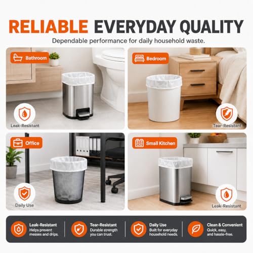 2.6 Gallon Small Trash Bags Garbage Bags by RayPard, 150 Counts, fit 2.2,2.4,2.6 Gal Waste Basket, 7.5-10 Liter Strong Trash Can Liners for Home Office Kitchen Bathroom Bedroom, Clear - style: 150-2.6 Gallon-Clear