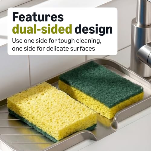 Amazon Basics Heavy Duty Dual-Sided Scrub Sponges, Reusable, 4.4 x 2.7 x 0.8 in, Yellow/Green, 6-Pack - size: 6-Pack, style: Heavy Duty