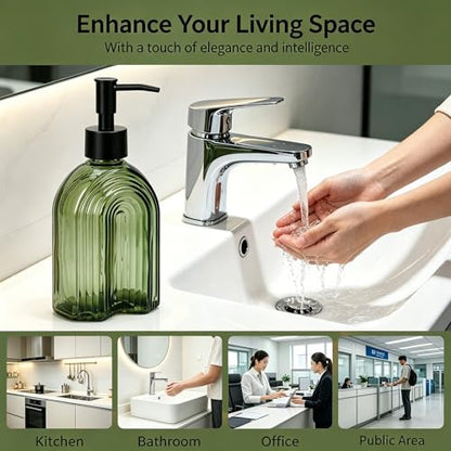 Black Pump Glass Soap Dispenser, 12oz Green Stripe Countertop Refillable Liquid Bottle Hand Dish Lotion Dispenser with Plastic Pump, for Kitchen, Bathroom Countertop - color: Green B