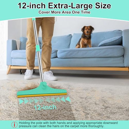 58" Adjustable Long Handle Carpet Rake - Carpet Rake for Pet Hair Removal,Reusable Pet Hair Removal Tool, Cat Dog Hairs Carpet Broom Rakes - color: Green, size: 58inch