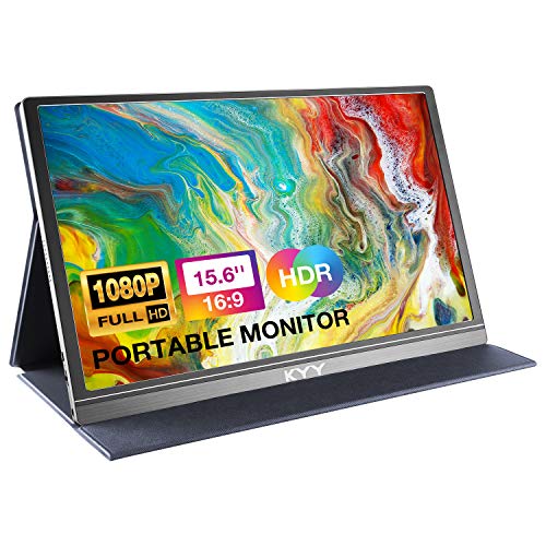 KYY Portable Monitor 15.6inch 1080P FHD USB-C, HDMI Computer Display HDR IPS Gaming Monitor w/Premium Smart Cover & Screen Protector, Speakers, for Laptop PC MAC Phone PS4 Xbox Switch - color: Grey