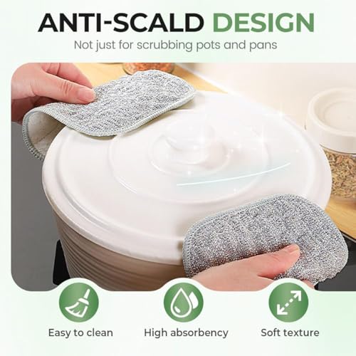 2026 New Multipurpose Wire Dishwashing Rags, Double Layer Metal Scrubbing Pads, Non-Scratch Reusable Cleaning Cloths for Kitchen, Pots, Pans, Sinks, Wet and Dry Use (5Pcs) - color: 5pcs