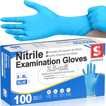 Schneider Medical Nitrile Exam Gloves, Blue Disposable Gloves Latex Free Powder Free for Medical, Cooking, Cleaning - size: Large