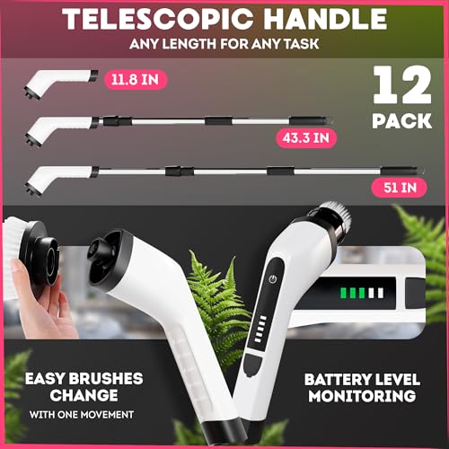 7-in-1 Electric Bathroom Scrubbing Brush, 2500 mAh. Pack of 12 Telescopic Bathtub Scrubber with Long Handle. Electric Bathtub Scrubber. Portable Power Brush for Cleaning Bathroom, Kitchen, Car - size: 12 Pack