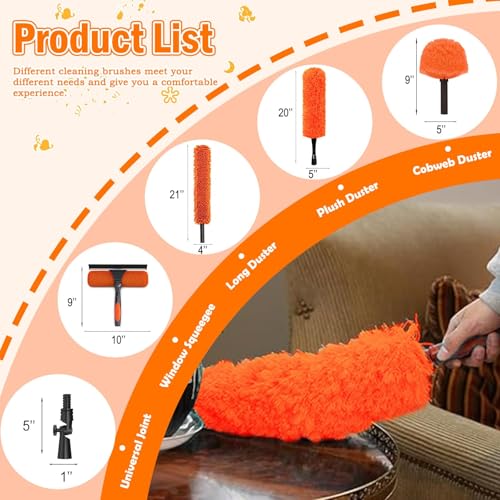 LAANPOLE 26FT High Reach Duster Cleaning Kit with Extension Pole, High Ceiling Fan Cleaner Duster Tool for Fan Blades, Window Washing Kit with Microfiber Feather Duster & Window Squeegee - size: 20FT