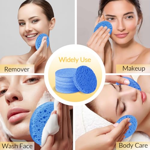 50-Count Facial Sponges Compressed Natural Cellulose Sponge Round Shape Face Sponge for Face Cleansing Exfoliating and Makeup Removal, Blue - color: 50- Pack Blue