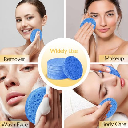50-Count Facial Sponges Compressed Natural Cellulose Sponge Round Shape Face Sponge for Face Cleansing Exfoliating and Makeup Removal, Blue - color: 50- Pack Blue