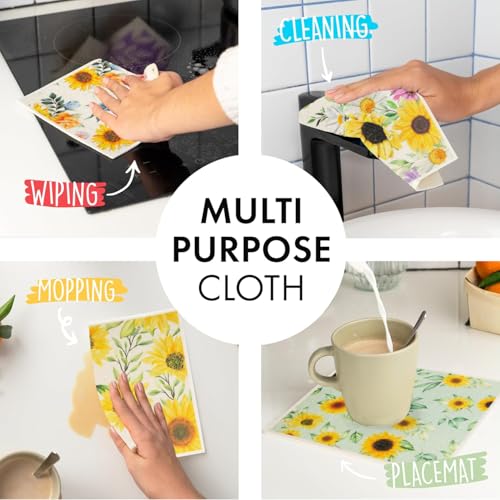 6 - Pack Swedish Kitchen Dish Cloths - Reusable Paper Towels for Counters & Dishes - Eco Friendly Cellulose Sponge Cloth (Sunflower) - color: A2-sunflower