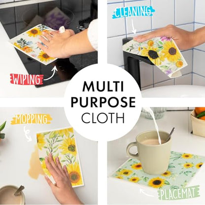 6 - Pack Swedish Kitchen Dish Cloths - Reusable Paper Towels for Counters & Dishes - Eco Friendly Cellulose Sponge Cloth (Sunflower) - color: A2-sunflower