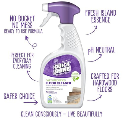Quick Shine Hardwood Floor Cleaner Daily Care 24oz | Naturally Cleans Dirt & Scuff Marks | Dirt Dissolving, Streak Free, No Rinse & Ready to Use | Spray, Wipe, Done! | Safer Choice Cleaner - size: 24 Fl Oz (Pack of 1), style: 1 Bottle