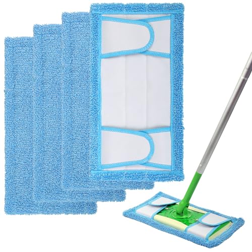 Reusable Mop Pad for Swiffer Sweeper Mop, 12.5'' Microfiber Mop Pad Refill Washable for Hard Floor Baseboard Cleaning, Wet/Dry Cleaning Pad, 4 Pack - color: 4 Pack-blue Wet Dry Pad