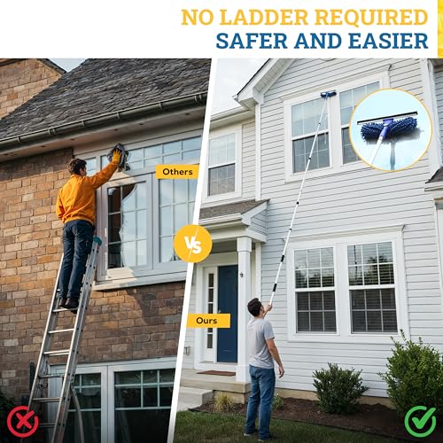 Kleen Handler 2-in-1 Window Squeegee with 4–12 ft Telescopic Extension Pole, Window Washing Kit for Home & Commercial Glass Doors, High Windows, 2 Sleeves Included