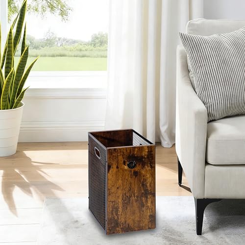 Office Trash Can 4.5 Gallon, Metal Mesh and Wood Combination Small Garbage Can, Rectangular Waste Basket with Handle, Industrial Trashcan for Home Office, Bedroom, Living Room