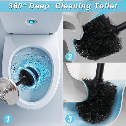 Chrome Toilet Brush and Holder,Toilet Bowl Brush with Long Handle for Bathroom,Toilet Cleaner Brush-Space,Saving,Covered Brush,Durable, Deep,Cleaning,Splash Resistant (Chrome) - color: Chrome