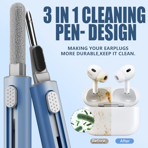 Inesore Cleaner Kit for Airpods Pro 3 2 1 Series,Multi-Function Cleaning Pen Tool for Earbuds Headphone iPhone Camera Electronic Devices,with Soft Brush Flocking Sponge -Deep Blue - color: B4-Deep Blue