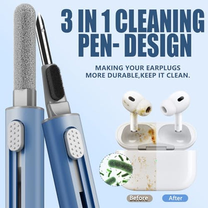 Inesore Cleaner Kit for Airpods Pro 3 2 1 Series,Multi-Function Cleaning Pen Tool for Earbuds Headphone iPhone Camera Electronic Devices,with Soft Brush Flocking Sponge -Deep Blue - color: B4-Deep Blue