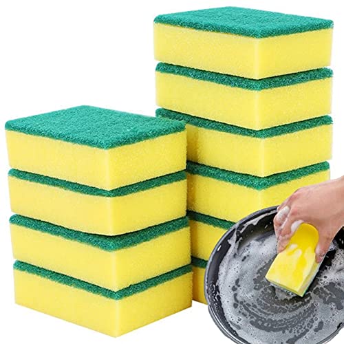 AKOAK 10 Pcs 3.9" x 2.8" x 1.2" Heavy Duty Scrub Sponge – Kitchen Dish, Sink and Bathroom Cleaning Scrubber Sponge