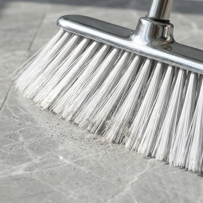 Metal Dustpan with Soft Bristles Broom Heavy Duty Stainless Steel Upright Standing Dust Pan and Broom for Sweeping Indoor Outdoor Home Kitchen Office Lobby Hardwood Floor Cleaning