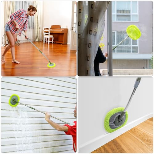 Wall Cleaner, Max 66'' Wall Mop with Long Handle, Ceiling Dust Mop with 15° Labor-Saving Elbow Extension Pole, Baseboard Duster Washer Scrubber, High Reach Window Cleaning Brush, Roof Cleaning Tool-GN - color: Green