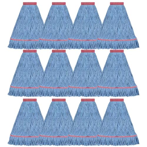 Matthew Cleaning 20oz Heavy Duty Mop Head Commercial Replacement for General and Floor Cleaning , Wet Industrial Blue Cotton Looped End String Head Refill (Case of 12) Blue - color: Blue, size: 12 Count (20 Ounce each)