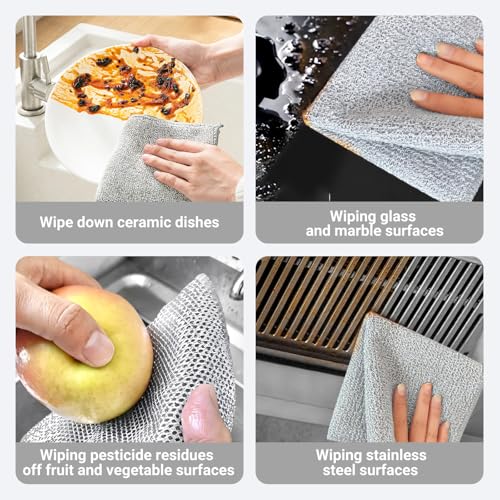 Non-Scratch Wire Dish Cloth, 10PCS Double Layer Multipurpose Wire Dishwashing Rags for Wet and Dry, Dish Cloths for Washing Dishes, Stovetops, Kitchen Countertops with Ease - size: 10-PCS Double-Layer