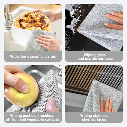 Non-Scratch Wire Dish Cloth, 10PCS Double Layer Multipurpose Wire Dishwashing Rags for Wet and Dry, Dish Cloths for Washing Dishes, Stovetops, Kitchen Countertops with Ease - size: 10-PCS Double-Layer