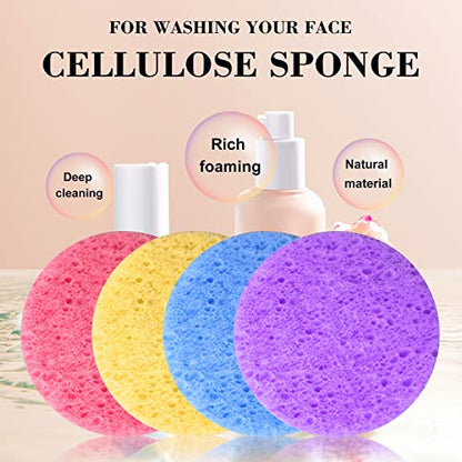 50-Count Facial Sponges Compressed Natural Cellulose Sponge Round Shape Face Sponge for Face Cleansing Exfoliating and Makeup Removal, Mixed Color - color: 50- Pack Mixed